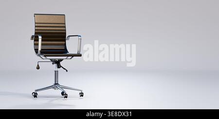 black leather office chair light background corporate business work interior furniture seat front view studio light art graphic design clean 3d render Stock Photo