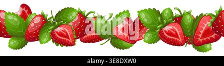 Horizontal seamless border with strawberries Stock Vector