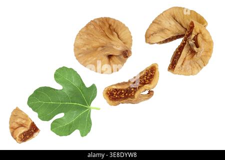 dried fig isolated on white background with full depth of field. Top view. Flat lay Stock Photo