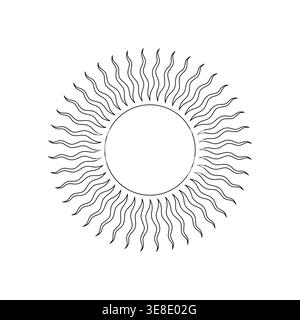 Abstract sun illustration with smooth wavy rays arranged in a clean radial composition. Minimalist geometric line art created in vector style. Suitabl Stock Vector