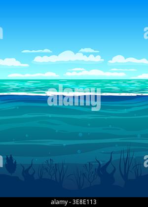 Underwater ocean sea. Deep water, underwater ocean Stock Vector