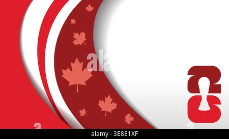 Canadian national flag ribbon background for 2026 football tournament. Red and white wavy ribbons with maple leaves and trophy silhouette for soccer w Stock Vector