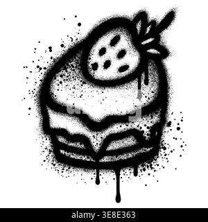 slice of strawberry cream cake in graffiti style with black spray paint. Stock Vector
