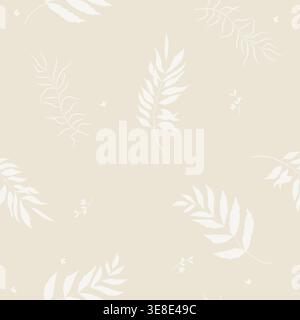 Twigs with leaves on a seamless pattern, hand-drawn. Vector illustration. Drawing of forest branches of trees and meadow grasses, isolated on a white Stock Vector