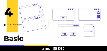 Essential blank neo brutalism line popup window pack Stock Vector