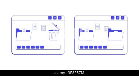 File management neo brutalism line popup window set Stock Vector
