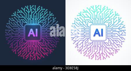 Modern handmade vector icon, sign, logo circuit line style in the Artificial intelligence concept. Set AI processor icon flat design. Motherboard Stock Vector