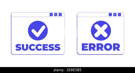 Success and error neo brutalism line popup window set Stock Vector
