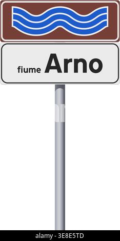 Vector illustration of The Arno river (Italy) road sign on metallic pole Stock Vector