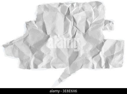 Crumpled paper speech bubble vector with torn ripped effect. Notebook texture, folded collage style for think talk conversation dialogue text balloon. Stock Vector