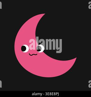 Flat vector cute cosmic crescent character. Colorful alien monster face, playful multi-eye expression and bold flat vector shape. Stock Vector