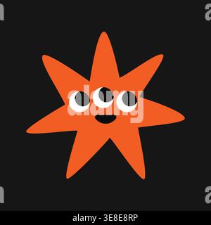 Flat vector cute cosmic star character. Colorful alien monster face, playful multi-eye expression and bold flat vector shapes. Stock Vector