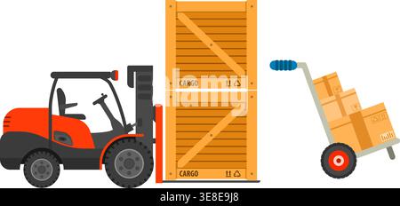 Storage and Delivery Detailed Flat Icons for e-commerce with Cart and Forklift. Vector isolated on white. Stock Vector