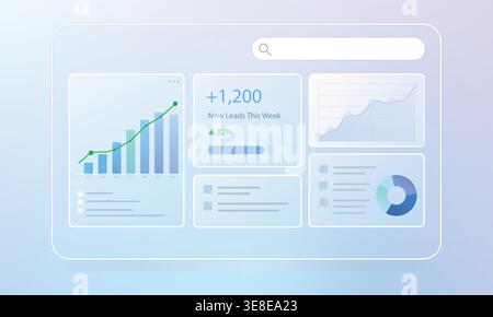 Modern business analytics dashboard ui with data charts graphs and statistics panel for marketing saas fintech startup performance analysis Stock Vector
