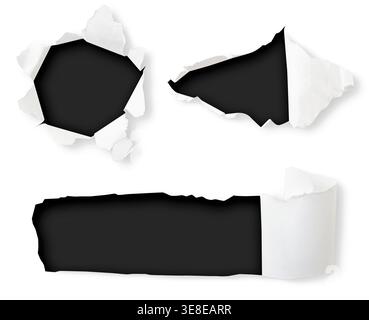 Set of holes in paper of different shapes close up isolated Stock Photo
