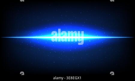 Glowing horizontal light flare with sparkling stars, Futuristic cosmic energy burst on dark background Stock Vector