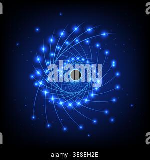 Abstract glowing blue light trails forming a digital spiral, Modern technology background for science and network Stock Vector