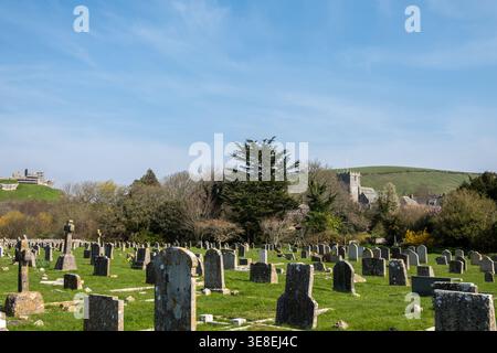 Cemetery at Corfe Castle, Dorset. England, UK Stock Photo