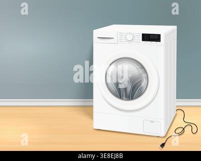 White washing machine with unplugged electric plug. Vector illustration. Stock Vector