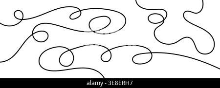Continuous black squiggle line cable abstract wavy vector illustration pattern on white background. Stock Vector