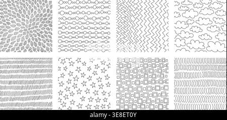 Crosshatch textures featuring hand-drawn line work and doodle pattern vector illustration set. Stock Vector
