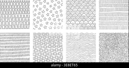 Crosshatch textures featuring hand-drawn line work and doodle pattern vector illustration set. Stock Vector