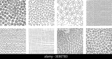 Crosshatch textures featuring hand-drawn line work and doodle pattern vector illustration set. Stock Vector