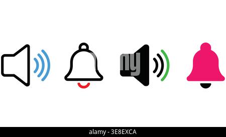 Smartphone notification bell icon set. Volume sign. noise icons symbol. sound level. Speaker symbol Stock Vector