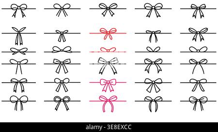 Bow gift ribbon Minimal line set Holiday packaging Stock Vector