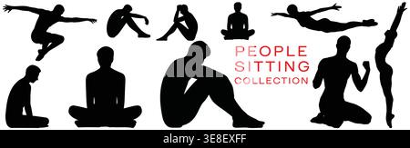 People Sitting Silhouette Collection in Various Poses Stock Vector
