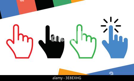 Hand Pointer Click Icons Set, Outline and Solid UI Gesture Collection Stock Vector
