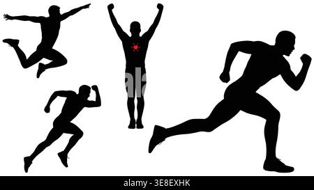 Active People Silhouettes Running Jumping and Exercising Collection Stock Vector