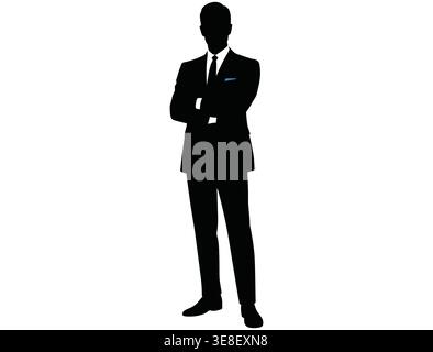 Black vector silhouette of a businessman in a suit standing Stock Vector