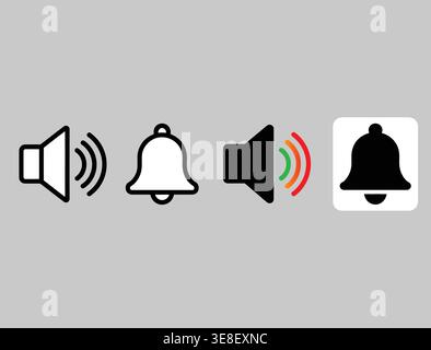 Sound and Notification Icons, Volume Speaker and Bell Symbols Set Stock Vector