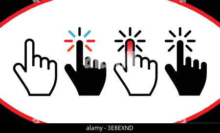 Click finger icon set. Hand touching of cursor. Choose pointer symbol for website Stock Vector