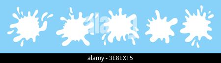 Water or milk puddle frame with wavy edges and splash shapes vector illustration set. Stock Vector
