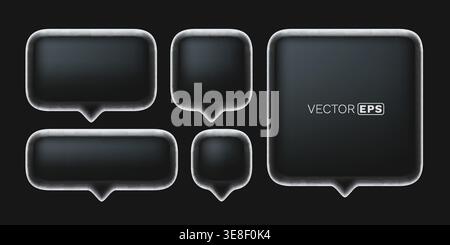 Sleek dark speech bubbles with glowing outlines. A collection of modern minimalist message boxes for UI design. Vector illustration Stock Vector