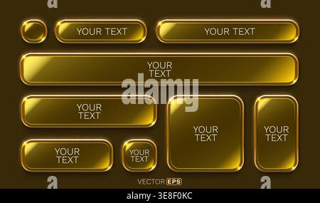 Set of shiny golden glossy buttons and web elements for UI design. Vector illustration. Stock Vector