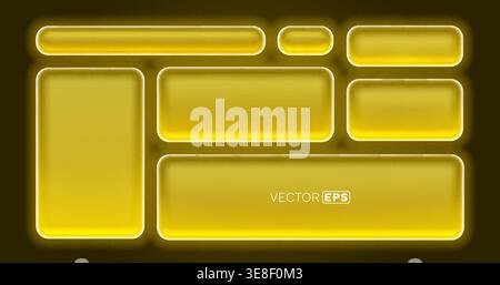 Glossy yellow glowing UI buttons and frames, perfect for web design elements or modern banners. Vector illustration Stock Vector