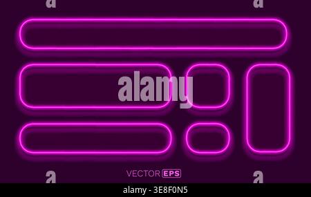 Set of vibrant glowing neon magenta frames and borders, ideal for modern design and UI elements. Vector illustration. Stock Vector