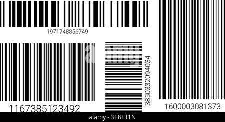 EAN-13 barcode label set with black lines on white background. Stock Vector