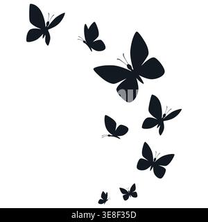 Butterflies silhouette flying on white background. Stock Vector