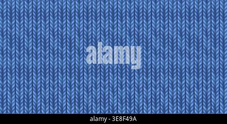 Wool knit sweater pattern with detailed textile texture, realistic vector background. Seamless winter fabric bg, cotton cable-knit design, plaid material in warm blue jeans tones. Stock Vector