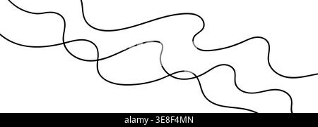 Continuous squiggle cable line creating abstract wavy vector illustration with flowing squiggles. Delicate borders with organic loops are created by t Stock Vector