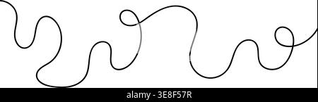 Continuous black squiggle line cable abstract wavy vector illustration pattern on white background. Stock Vector