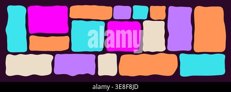 Organic wavy rectangle border with fluid edges vector illustration set. Abstract hand-drawn frame for text boxes. Colorful vector shape with playful i Stock Vector