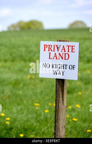 Private Land - No Right Of Way sign on farmland near Maidstone, Kent, UK. Stock Photo