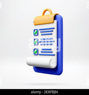 3D Clipboard with a checklist and green check mark Stock Vector