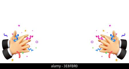 3D Hands clapping with colorful confetti for celebration Stock Vector