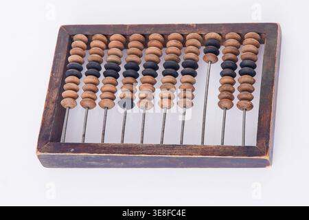 Vintage Wooden Abacus on White Background. Stock Photo